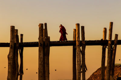 walking at sunrise - mandalay, burma